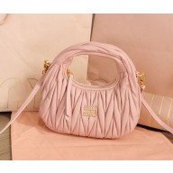 Miu Miu Wander matelassé nappa leather hobo mini-bag 5BP078 Powder Pink 2024