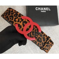 Chanel Width 5.3cm Leather Belt Leopard with Red CC Logo