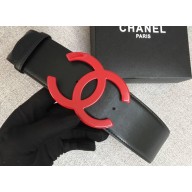 Chanel Width 5.3cm Leather Belt Black with Red CC Logo