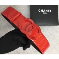 Chanel Width 5.3cm Patent Leather Belt Red with CC Logo