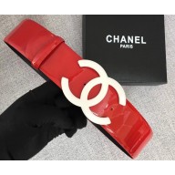 Chanel Width 5.3cm Patent Leather Belt Red with White CC Logo