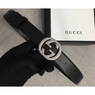Gucci Width 3cm Leather Belt Black With Interlocking G Buckle
