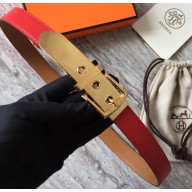Hermes Square Buckle Leather Belt Red/Gold