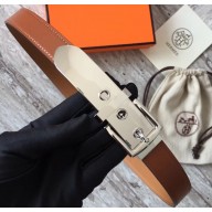 Hermes Square Buckle Leather Belt Brown/Silver