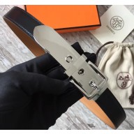 Hermes Square Buckle Leather Belt Black/Silver