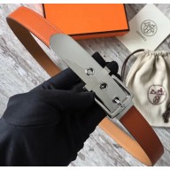 Hermes Square Buckle Leather Belt Orange/Silver