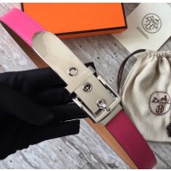 Hermes Square Buckle Leather Belt Fuchsia/Silver