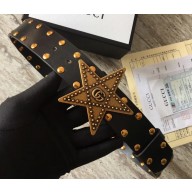 Gucci Studded Leather Belt Black Coffee With Star Buckle