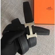 Hermes Width 3.2cm Reversible Leather Constance H Buckle Belt Black/Silver