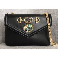 Gucci Interlocking G Horsebit Rajah Small Shoulder Bag 537243 Black 2019