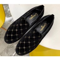 Chanel All Over Logo Velvet Loafers G33126 Black