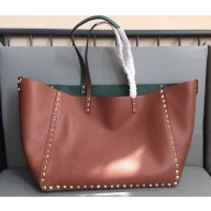 Valentino Rockstud Double Reversible Tote Bag 0501 Brown/Green