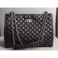 Valentino Rockstud Spike Tote Bag 0346 Crinkled Black