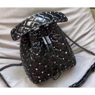 Valentino Rockstud Spike Small Bucket Bag 0059 Crinkled Black