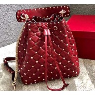 Valentino Rockstud Spike Large Bucket Bag 0059 Red