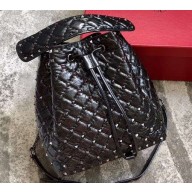 Valentino Rockstud Spike Large Bucket Bag 0059 Crinkled Black