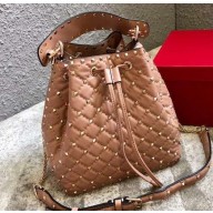 Valentino Rockstud Spike Large Bucket Bag 0059 Apricot