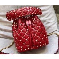 Valentino Rockstud Spike Small Bucket Bag 0059 Red