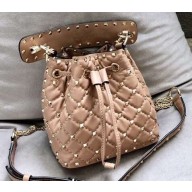 Valentino Rockstud Spike Small Bucket Bag 0059 Apricot