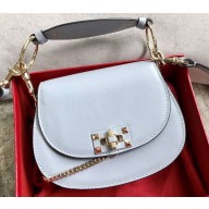 Valentino Leather Vintage Saddle Bag 0034 Baby Blue 2019