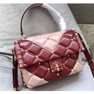 Valentino Candystud Medium Top Handle Bag 0055 V Inlay Nude Pink/Burgundy