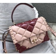 Valentino Candystud Medium Top Handle Bag 0055 V Inlay Burgundy/Nude Pink