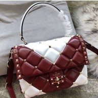 Valentino Candystud Medium Top Handle Bag 0055 V Inlay White/Burgundy