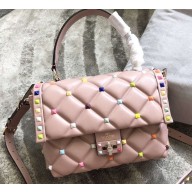 Valentino Candystud Medium Top Handle Bag 0055 Multicolor Studs Nude Pink