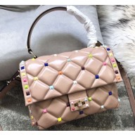 Valentino Candystud Medium Top Handle Bag 0055 Multicolor Studs Nude
