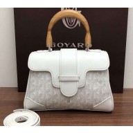 Goyard Wooden Handle Saigon Mini Tote Bag with Shoulder Strap White