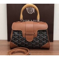 Goyard Wooden Handle Saigon Mini Tote Bag with Shoulder Strap Brown