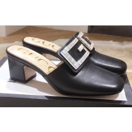 Gucci Heel 6cm Crystal G Slipper Mules Black 2019