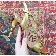 Gucci Snake Heel 9cm Horsebit Leather Sandals Gold 2019