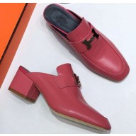 Hermes Heel 4.5cm Paradis Mules With Palladium-Plated H Buckle Dark Pink