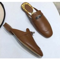 Hermes Calfskin Oz Mules With Palladium-Plated Kelly Buckle Brown