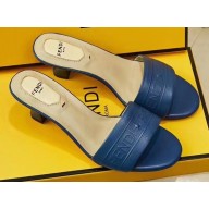 Fendi Heel 3.5cm Fendi Roma Embossed Slides Blue 2019