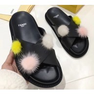 Fendi Slides Mink Pompom Black 2019