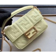 Fendi All-Over FF Motif Leather Mini Baguette Bag Pale Yellow 2019