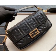 Fendi All-Over FF Motif Leather Medium Baguette Bag Black 2019