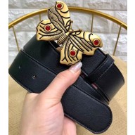 Gucci Width 4cm Leather Belt Black with Butterfly Buckle