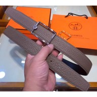 Hermes Width 3.2cm Oscar Buckle Reversible Leather Belt Camel/Silver