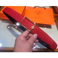 Hermes Width 3.2cm Oscar Buckle Reversible Leather Belt Red/Gold