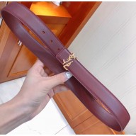 Saint Laurent Width 3cm Logo Leather Belt Burgundy