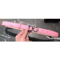 Dolce & Gabbana Width 2.5cm Dauphine Calfskin Belt Pink with Silver Crystals Logo