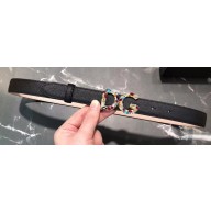 Dolce & Gabbana Width 2.5cm Dauphine Calfskin Belt Black with Gold Crystals Logo