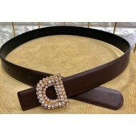 Dior Width 3cm Crystal D Buckle Belt Coffee