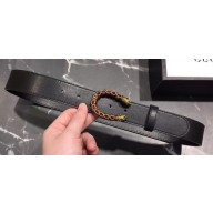 Gucci Width 3.5cm Leather Belt Black with Red Crystal Dionysus Buckle