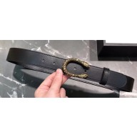 Gucci Width 3/3.5cm Leather Belt Black/Gold with Dionysus Stud Buckle