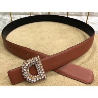 Dior Width 3cm Crystal D Buckle Belt Brown