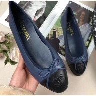 Chanel Leather Classic Bow Ballerinas Flats Bi-color Dark Blue/Black